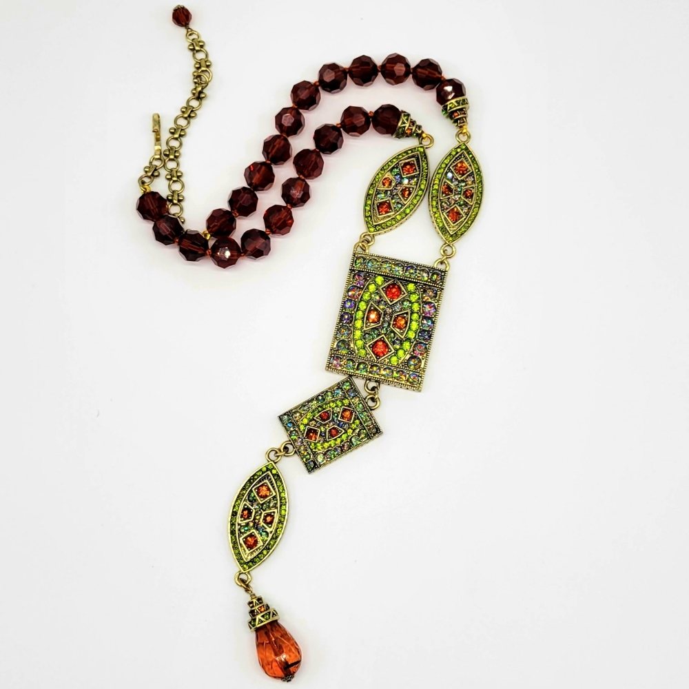Heidi Daus Long Autumn Spessartite Swarovski Crystal Statement Y Necklace